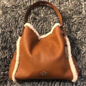 Coach Edie Leather & Shearling Trim Shoulder Bag